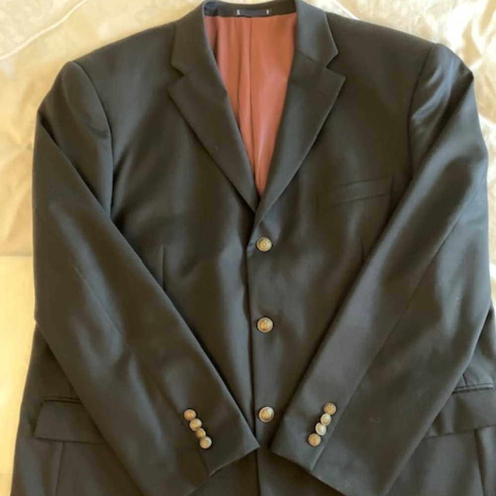 Men's Black 100% Wool Travel Blazer Size 48R
